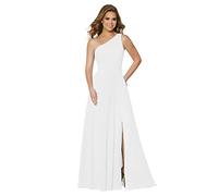 N/ C Robe de demoiselle d'honneur plissée à une épaule avec poches - Robe de soirée formelle en mousseline de soie C007, blanc, 46