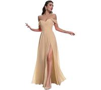 N/ C Robe de demoiselle d'honneur pour femme, épaules dénudées, robe de bal formelle pour invités de mariage, champagne, 38