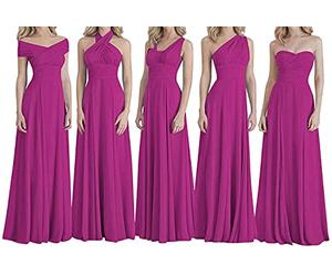 N/ C Robes de demoiselle d'honneur longues Robe de soirée de bal Divers types d'encolure Robes de demoiselle d'honneur en mousseline de soie, fuchsia, 22