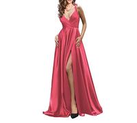 N/ C Sayno Robe de bal longue avec col en V et bretelles spaghetti réglables pour femme, fuchsia, 46