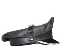 N? Casquette de motard Muir Gay en cuir véritable avec visière argentée, Noir , XL