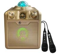 N-Gear Disco Star 710 Enceinte Karaoké Bluetooth Portable Doré - Système Audio Fête avec Projecteur Étoiles Disco Light et 2 Microphones - Rechargeable USB MP3 AUX pour Enfants Adultes