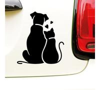 N.I.Edit.H - Autocollant pour chien et chat Silhouettes/Friends/Dog and Cat Sticker/Autocollant original pour voitures/motif animaux de compagnie/vinyle noir/13 x 14,5 cm (noir)