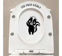 N.I.Edit.H - Autocollant WC/Tendre Moufette avec texte S'il vous plaît baisser/couvercle WC Sticker/Enfant/Decal Warning/Moufette : 11,5 x 15,5 cm - Veuillez l'abaisser : 15,8 x 0,45 cm/Éducatif