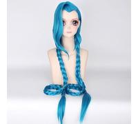 N.J Perruque longue bleue avec bonnet de perruque pour Jinx pour Arcane pour League of Legends, bleu ciel