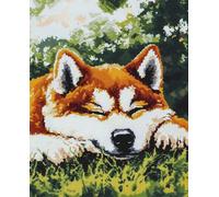 N.LANSHAN 11CT Animal Diy Broderie Point De Croix Akita Inu De Dessin Animé Kits De Point De Croix Pour Adultes，Ensemble De Broderie Pré-Imprimé，Kit De Bricolage Pour La Décoration Intérieure 60x80cm
