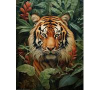 N.LANSHAN 11CT Animal Diy Broderie Point De Croix Portrait De Tigre Kits De Point De Croix Pour Adultes,Ensemble De Broderie Pré-Imprimé,Kit De Bricolage Pour La Décoration Intérieure 50x70cm