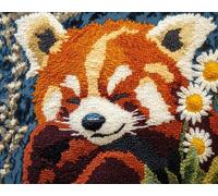 N.LANSHAN 11CT Animal Diy Canevas Et Broderie Panda Roux Et Fleurs Kit De Broderie Au Point De Croix Compté，Ensemble De Broderie Sur Tissu Pour La Décoration De La Maison 60x80cm