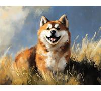 N.LANSHAN 11CT Animal Diy Canevas Kit Complet Adulte Akita Inu De Dessin Animé Ensemble De Broderie Pré-Imprimé，Travaux D'Aiguille À La Main，Kits De Point De Croix Estampés Pour Débutants 40x50cm