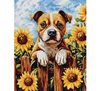 N.LANSHAN 11CT Animal Diy Kit Broderie Chien Grimpant Sur La Clôture Kits De Point De Croix Comptés Pour Adultes Débutants,Motifs Imprimés Estampés,Ensemble De Broderie Pour Décoration Murale 60x80cm