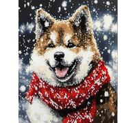 N.LANSHAN 11CT Animal Diy Kit Broderie Debutant Akita Inu De Dessin Animé Kits De Point De Croix Estampés，Ensemble De Broderie，Travaux D'Aiguille À La Main Pour Débutants Adultes 50x70cm