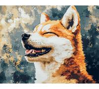 N.LANSHAN 11CT Animal Diy Kit Point De Croix Imprimé Akita Inu De Dessin Animé Kits De Point De Croix Estampés，Ensemble De Broderie，Travaux D'Aiguille À La Main Pour Débutants Adultes 60x80cm