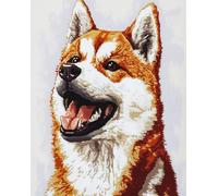 N.LANSHAN 11CT Animal Diy Point De Croix Akita Inu De Dessin Animé Kits De Point De Croix，Ensemble De Broderie Imprimé Compté Avec Aiguilles，Enfile-Ciseaux Pour Adultes Débutants 30x40cm