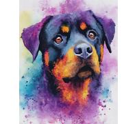 N.LANSHAN 11CT Chien Animal Diy Canevas Et Broderie Rottweiler Coloré Kits De Point De Croix，Ensemble De Broderie Imprimé Compté Avec Aiguilles，Enfile-Ciseaux Pour Adultes Débutants 30x40cm
