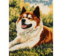 N.LANSHAN 11CT Chien Animal Diy Canevas Kit Complet Adulte Akita Inu Fantastique Kit De Broderie Au Point De Croix Compté，Ensemble De Broderie Sur Tissu Pour La Décoration De La Maison 30x40cm