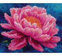 N.LANSHAN 11CT Diy Canevas Et Broderie Pivoine Rose Kits De Point De Croix Estampés Avec Aiguilles, Enfile-Ciseaux, Ensemble D'Aiguilles À Poinçonner Pour La Décoration Murale De La Maison 80x100cm