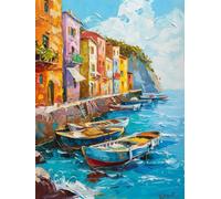 N.LANSHAN 11Ct Diy Canevas Et Broderie Port De La Fantaisie Point De Croix Bateau Coloré Diy Point De Croix Kit Pour Debutant Adulte Toile Pré-Imprimé Décoration De La Maison 30x40cm