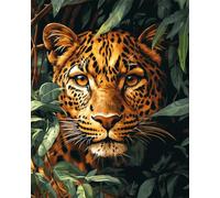 N.LANSHAN 11CT Diy Canevas Et Broderie Portrait D'Animal Léopard Kit De Broderie Au Point De Croix Compté,Ensemble De Broderie Sur Tissu Pour La Décoration De La Maison 30x40cm