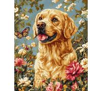 N.LANSHAN 11CT Diy Canevas Kit Complet Adulte Chien Labrador Kits De Point De Croix De Broderie, Ensemble De Démarrage De Motifs Estampés, Accessoires D'Art De Couture, Décoration Murale 30x40cm