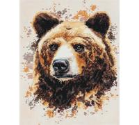 N.LANSHAN 11Ct Diy Canevas Kit Complet Adulte Ours Animal Kit Broderie Animaux À L'Aquarelle Broderie Point De Croix Imprimé Punch Needle Kits De Broderie Au Point Compté Décoration Murale 50x70cm