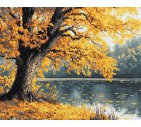 N.LANSHAN 11CT Diy Canevas Kit Complet Adulte Paysage D'Arbres D'Automne Kit De Broderie Au Point De Croix Compté, Ensemble De Broderie Sur Tissu Pour La Décoration De La Maison 30x40cm