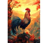 N.LANSHAN 11Ct Diy Kit Point De Croix Imprimé Coq Coloré Kit Broderie Paysage Animalier Compté Pré Imprimé Estampillé Débutant Avec Fils Cross Stitch Loisirs Créatifs Set 30x40cm