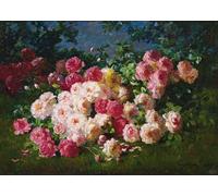 N.LANSHAN 11Ct Diy Kit Point De Croix Imprimé Rose Rouge Kit Broderie Peinture À L'Huile De Fleurs Compté Pré Imprimé Estampillé Débutant Avec Fils Cross Stitch Loisirs Créatifs Set 80x100cm
