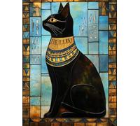 N.LANSHAN 11CT Diy Point De Croix Dieu Chat Égyptien De Dessin Animé Kits De Point De Croix Estampés, Ensemble De Broderie, Travaux D'Aiguille À La Main Pour Débutants Adultes 40x50cm