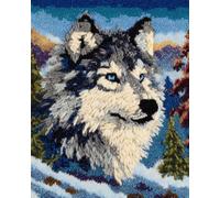 N.LANSHAN Animal Diy Kit Crochet Debutant Complet Tapis Loup De Dessin Animé Kits De Tapis Au Crochet Pour Débutants，Kit De Crochetage，Décoration D'Intérieur 90x120cm