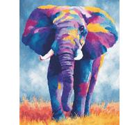 N.LANSHAN Animal Diy Kit Tricot Debutant Tapis Éléphant Coloré Kit De Fabrication De Tapis Au Crochet，Kits De Bricolage，Tapisserie，Coussin，Motifs Pré-Imprimés 52x38cm