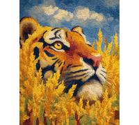 N.LANSHAN Animal Diy Lot De Tapis À Crochet À Nouer Tigre Dans Le Champ De Blé Kits De Tapis Au Crochet Pour Débutants，Kit De Crochetage，Décoration D'Intérieur 60x90cm