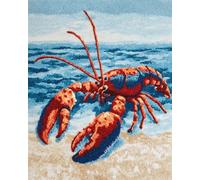 N.LANSHAN Animal Diy Tapis Kit Tricot Debutant Homard De Plage Kit De Fabrication De Tapis Au Crochet,Kits De Bricolage,Tapisserie,Coussin,Motifs Pré-Imprimés 52x38cm