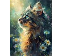 N.LANSHAN Canevas Broderie Point De Croix Kit Complet Adulte Debutant Chat Parmi Les Fleurs 30X40Cm Kit Broderie Point De Croix Compté Imprimé Enfant Débutant Adulte Anglaise, Easy Set Loisi