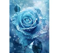 N.LANSHAN Canevas Broderie Point De Croix Kit Complet Adulte Debutant Fleur Rose Bleue, Fleurs Fantastiques Kit Broderie Point De Croix Compté Imprimé Débutant Adulte Anglaise, Easy Set Lois 50x70cm