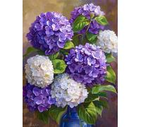 N.LANSHAN Canevas Broderie Point De Croix Kit Complet Adulte Debutant Fleurs D'Hortensia Dans Un Vase 30X40Cm Kit Broderie Point De Croix Compté Imprimé Enfant Débutant Adulte Anglaise, Easy