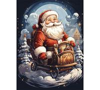 N.LANSHAN Canevas Broderie Point De Croix Kit Complet Adulte Debutant Père Noël Montant Une Calèche Livrant Des Cadeaux 30X40Cm Kit Broderie Point De Croix Compté Imprimé Enfant Débutant Adu