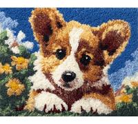 N.LANSHAN Chien Animal Diy Kit Tricot Debutant Tapis Corgi Et Fleurs Kit De Tapis Au Crochet Pour Débutants,Set De Broderie,Kits De Loisirs Créatifs 3D,Décoration 100x140cm