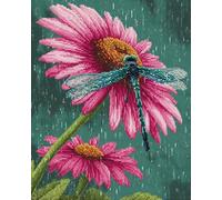 N.LANSHAN Diy Création De Tapis Et Canvas Chrysanthèmes Roses Et Libellules Kit De Tapis À Faire Soi-Même，Broderie Au Crochet，Toile Imprimée，Décoration D'Intérieur 90x120cm