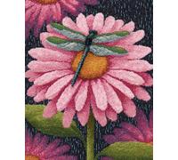 N.LANSHAN Diy Kit Crochet Debutant Complet Tapis Chrysanthèmes Roses Et Libellules Kits De Crochets Pour Tapis，Bricolage Pours Famille Et Amis，Broderie，Point De Croix，Loisirs Créatifs，Cadeau 55x75cm