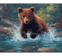 N.LANSHAN Diy Kit Tricot Debutant Tapis Des Ours Jouent Dans L'Eau Kits De Crochets À Nouer Pour La Fabrication De Tapis，Avec Motifs Imprimés Colorés Et Broderie. 100x140cm