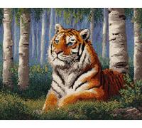 N.LANSHAN Diy Lot De Tapis À Crochet À Nouer Animal Tigre Des Forêts Kit De Fabrication De Tapis Au Crochet，Kits De Bricolage，Tapisserie，Coussin，Motifs Pré-Imprimés 100x140cm