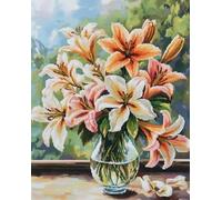 N.LANSHAN Fleurs DIY Kit Crochet Debutant Complet Lys Dans Un Vase Kits De Crochet À Nouer Diy,Broderie Artisanale,Tapisserie,Fabrication De Tapis,Cadeaux Pour Amateurs De Bricolage 55x75cm