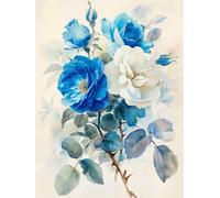 N.LANSHAN Kit Point De Croix De Bricolage Main Needlework Cross Set Kit Fleur Rose Bleue Et Blanche 30X40Cm Point De Broderie Précis Imprimés Motif Du Point Décorationde La Chambre Broderie