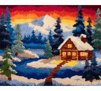 N.LANSHAN Paysage Diy Création De Tapis Et Canvas Cabane Forestière D'Hiver Kit De Tapis À Faire Soi-Même，Broderie Au Crochet，Toile Imprimée，Décoration D'Intérieur 52x38cm
