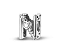 N lettre et coeur, accessoire de bracelet à breloques en argent sterling 925, compatible avec le collier bracelet pandora, cadeau pour femme
