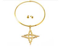 N-Made Beautifull Bijoux en forme de croix éthiopienne pour femme - Ensemble de bijoux éthiopiens pour femme - Collier ras du cou grande taille et petites boucles d'oreilles de 1 cm - Parure de bijoux
