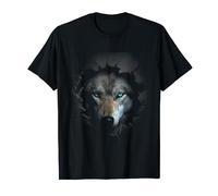 @n!mal Oeuvre d'art Motif Loup aux Yeux Bleus T-Shirt Noir Unisexe S