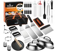 N NOBLE FAMILY Kit d'accessoires de Barbecue Professionnels de 38 Pièces pour la Cuisine en Plein air, Set de Spatules en Acier Inoxydable avec Pince, Presse à Hamburger, Sac de Transport, Cadeau Noël