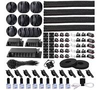 N NOROCME Kit de gestion de câbles 192 pièces - Manchon de rangement de fils, support, clips de cordon, sangles de rangement, attaches de fixation pour ordinateur, télévision sous le bureau - Noir