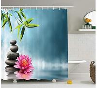 N/ Rideau de douche décoratif Spa Thème Spa Photo avec fleur de lotus et rochers Style yoga Purifiant votre âme Accessoires de salle de bain Bleu Rose Vert 183 x 183 cm